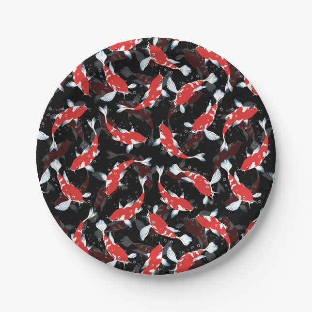 Red Koi Fish Pattern Paper Plates (Front)