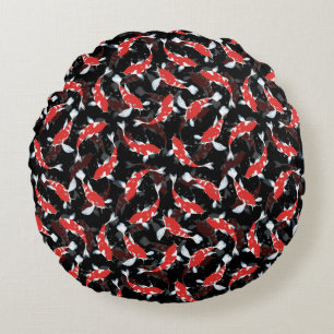 Red Koi Fish Pattern Round Pillow