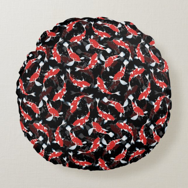 Red Koi Fish Pattern Round Pillow (Front)