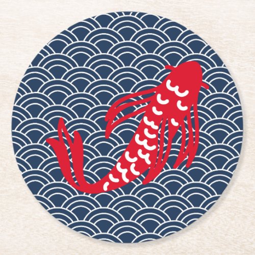 Red Koi Fish Round Paper Coaster