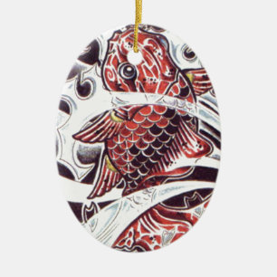 Red Koi Tattoo Design Ceramic Ornament