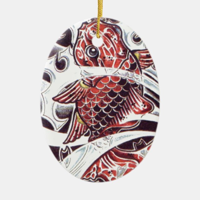 Red Koi Tattoo Design Ceramic Ornament (Front)