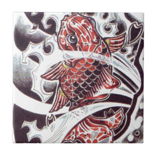 Red Koi Tattoo Design Tile