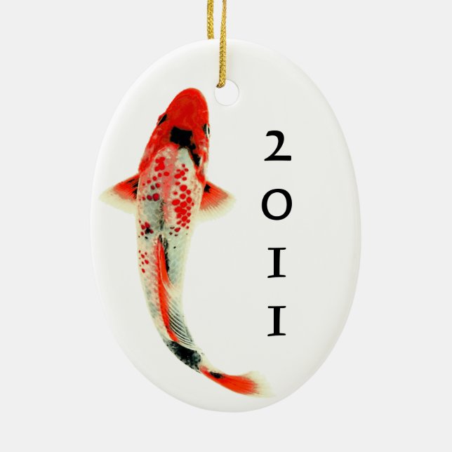 Red Koi with Year Ceramic Ornament (Back)