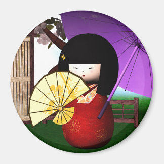 Red Kokeshi Doll Art Magnet