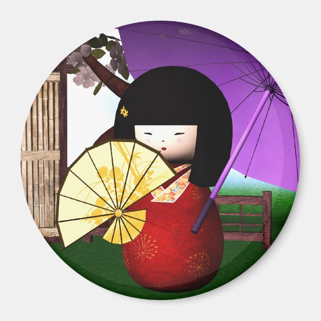 Red Kokeshi Doll Art Magnet (Front)
