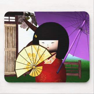 Red Kokeshi Doll Art Mouse Pad