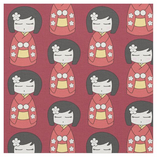 Red Kokeshi Doll Fabric