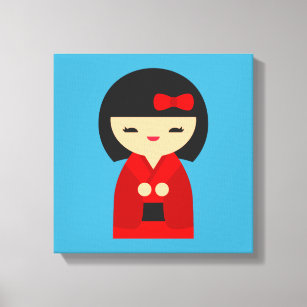 Red Kokeshi Japanese dolls Canvas Print