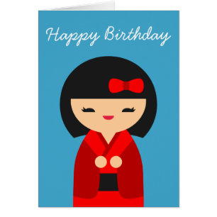 Red Kokeshi Japanese dolls Cards