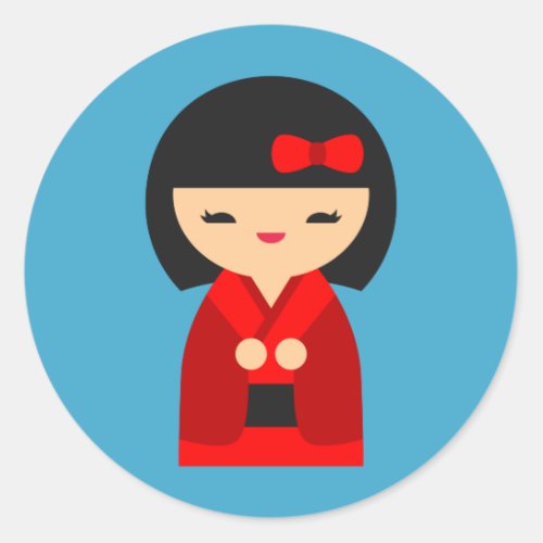 Red Kokeshi Japanese dolls Classic Round Sticker