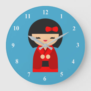 Red Kokeshi Japanese dolls Large Clock