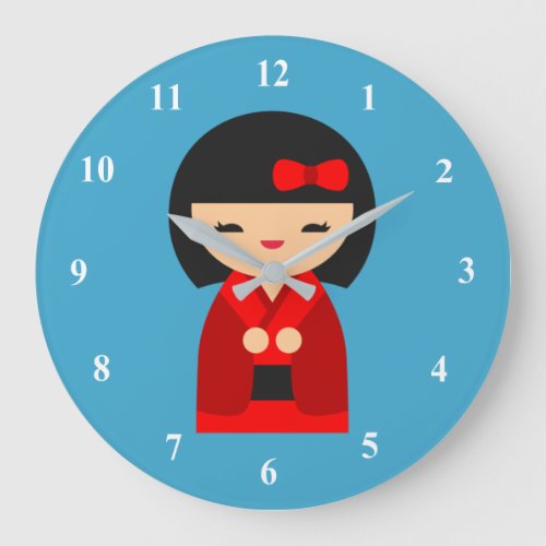Red Kokeshi Japanese dolls Large Clock