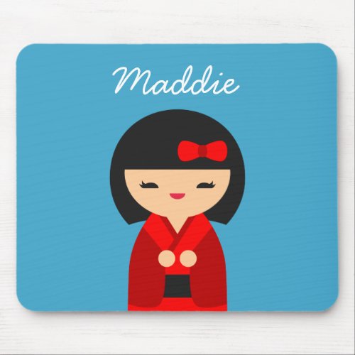 Red Kokeshi Japanese dolls Mouse Pad