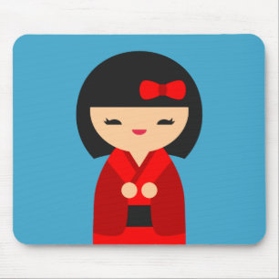 Red Kokeshi Japanese dolls Mouse Pad