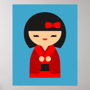 Red Kokeshi Japanese dolls Poster