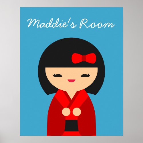 Red Kokeshi Japanese dolls Poster