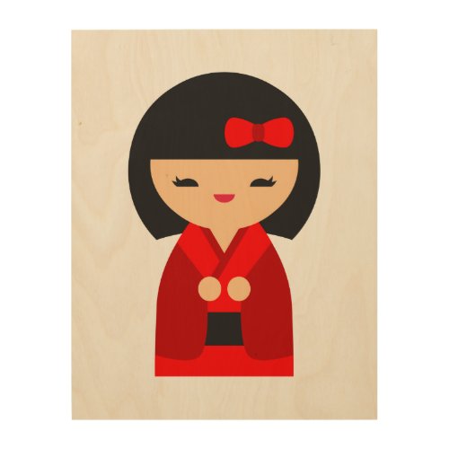 Red Kokeshi Japanese dolls Wood Wall Art