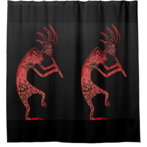 red kokopelli on black shower curtain