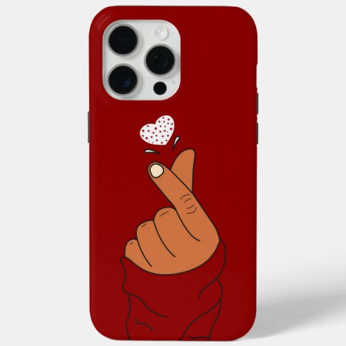 Red Korean Finger Love Heart Hand Sign Warm Skin iPhone 15 Pro Max Case