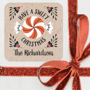 Red Kraft Christmas Peppermint Candy Gift Tags