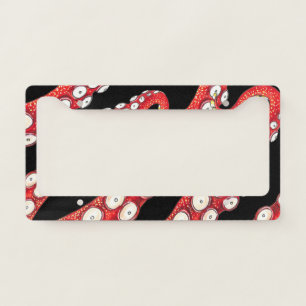 Red Kraken Octopus Tentacles Black License Plate Frame