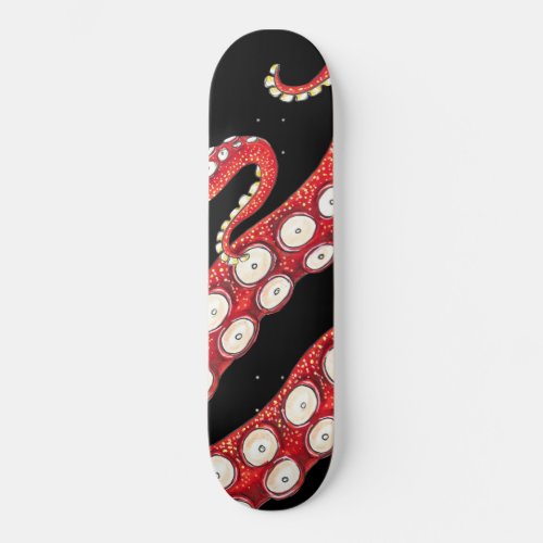 Red Kraken Octopus Tentacles Black Skateboard