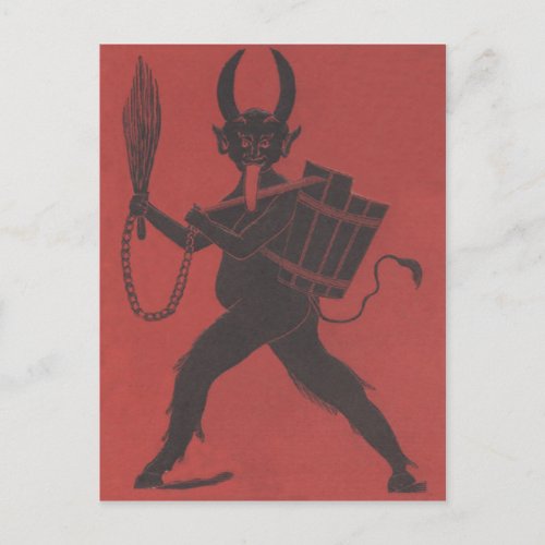 Red Krampus Basket Switch Chain Tongue Postcard