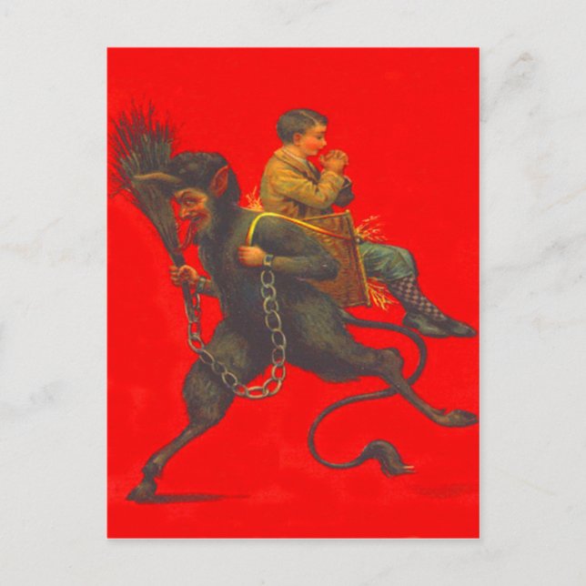 Red Krampus Kidnapping Praying Boy Postcard (Front)