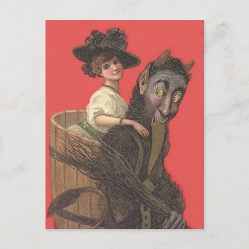 Red Krampus Kidnapping Woman Switch Postcard