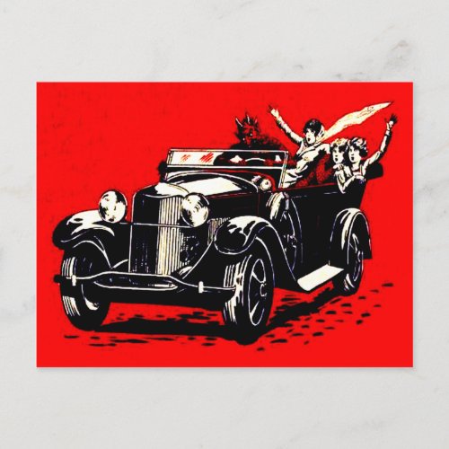 Red Krampus Kidnapping Women Car Postcard