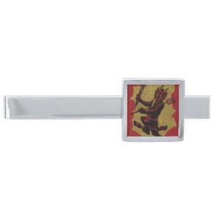 Red Krampus Pitchfork Switch Tongue Silver Finish Tie Bar