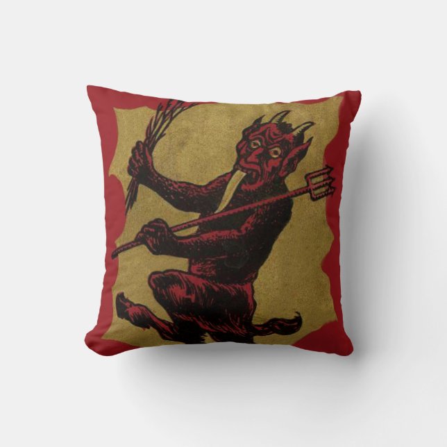 Red Krampus Pitchfork Switch Tongue Throw Pillow (Front)