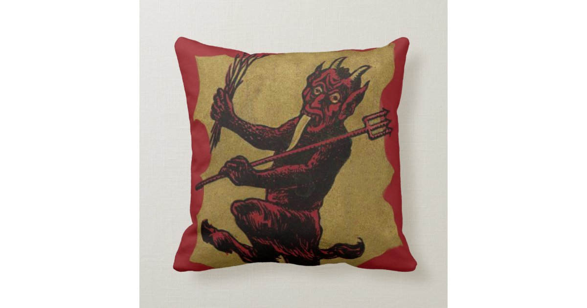 Red Krampus Pitchfork Switch Tongue Throw Pillow