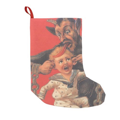 Red Krampus Pulling Boys Ears Small Christmas Stocking