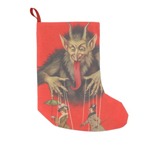 Red Krampus Puppeteer Couple Small Christmas Stocking