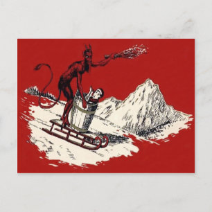 Red Krampus Sleigh Mountain Switch Kidnapped Postcard