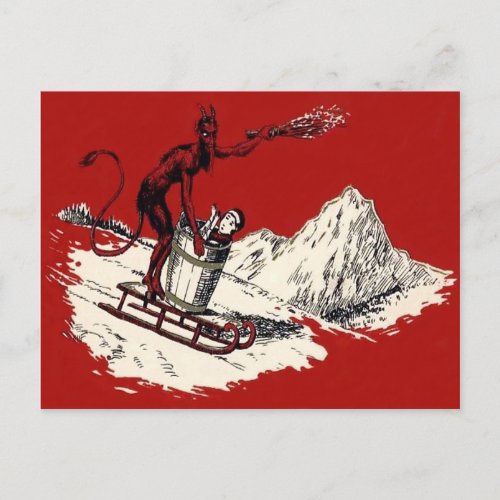 Red Krampus Sleigh Mountain Switch Kidnapped Postcard