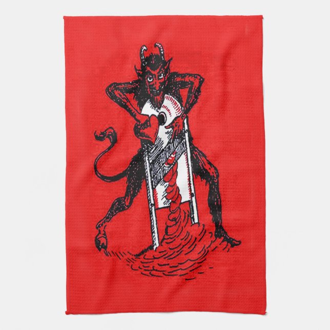 Red Krampus Slicing Heart Heartbreaker Towel (Vertical)