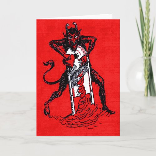 Red Krampus Slicing Heart Holiday Card