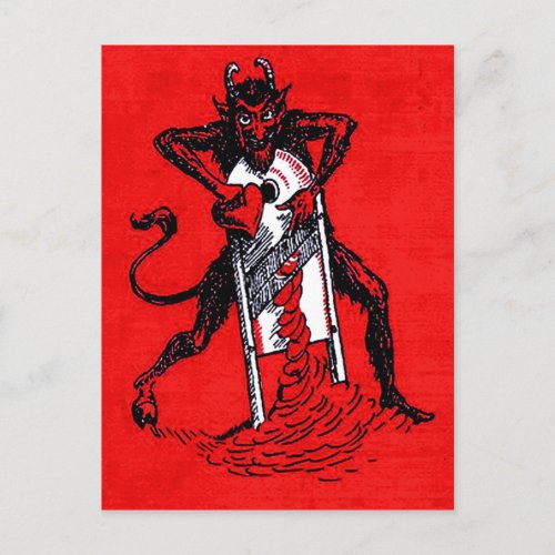 Red Krampus Slicing Heart Postcard