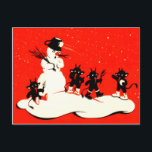 Red Krampus Snowball Fight Snowman Switch Holiday Postcard<br><div class="desc">Vintage Krampus Christmas print</div>