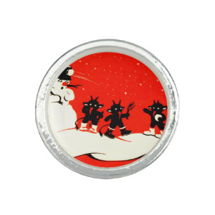 Red Krampus Snowball Fight Snowman Switch Ring