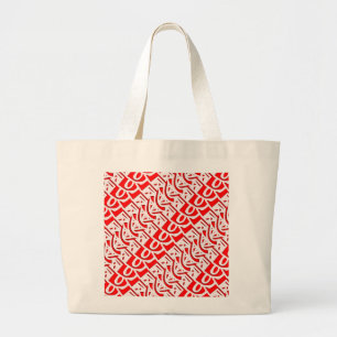 Red Kufic Inspired Arabic Abstract Pattern Large Tote Bag