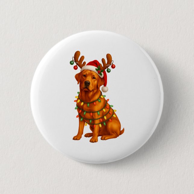 Red Lab Christmas Tree Light Pajama Labrador Dog L Button (Front)