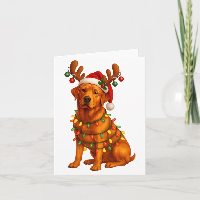 Red Lab Christmas Tree Light Pajama Labrador Dog L Card (Front)