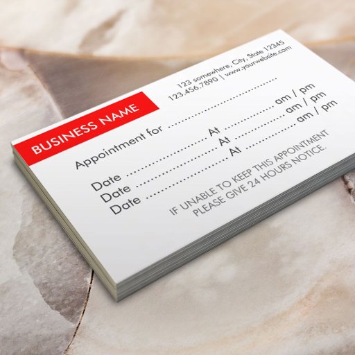 Customizable Red Label Appointment Reminder Business Cards