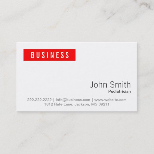 Customizable Red Label Pediatrician Business Card