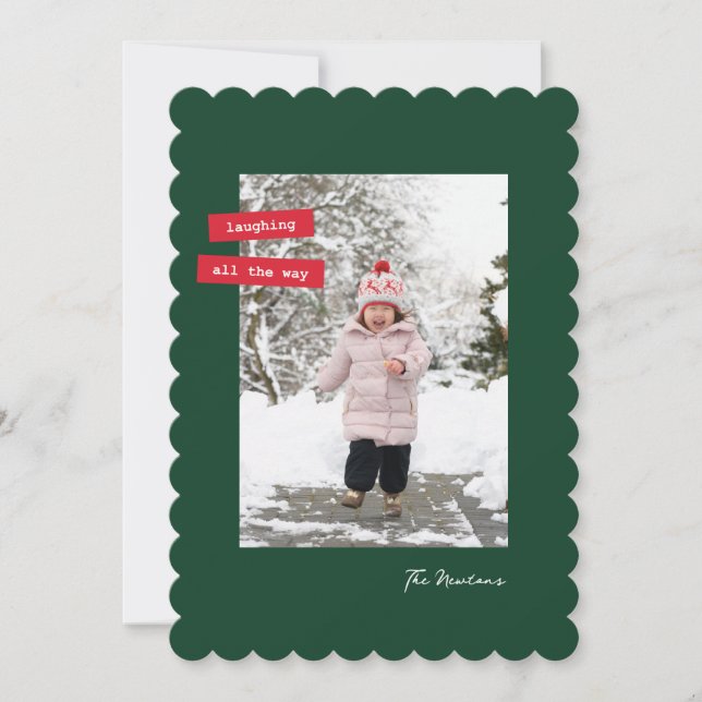 Red Label Single Photo Flat Holiday Card (Front)