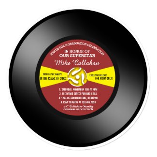 Red Label Vinyl 45 Record Graduation Party Invitation
